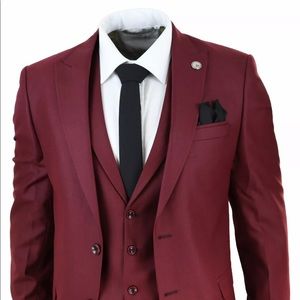 Mens 3 Piece Suit Maroon Tailored Vintage Gatsby
